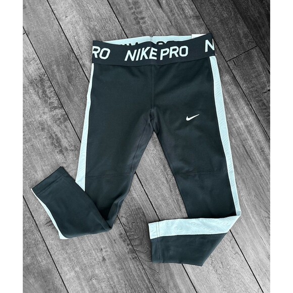 Nike Other - NIKE Pro Dri-Fit Girls Black Gray Mid-Rise Crop Legging Tight Fit Size S + NEW